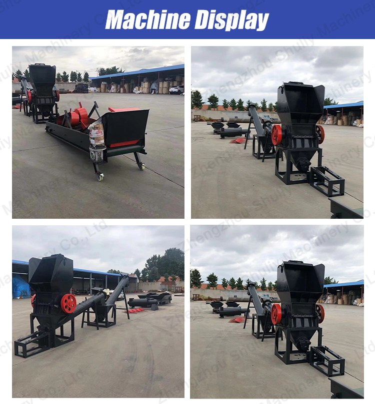 Plastic pelletizing machine in a PP PE flake recycling line, shown from multiple angles