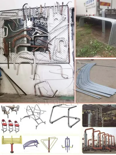 Examples of bent tubes and curved metal parts for frames, railings, furniture, and greenhouse structures
